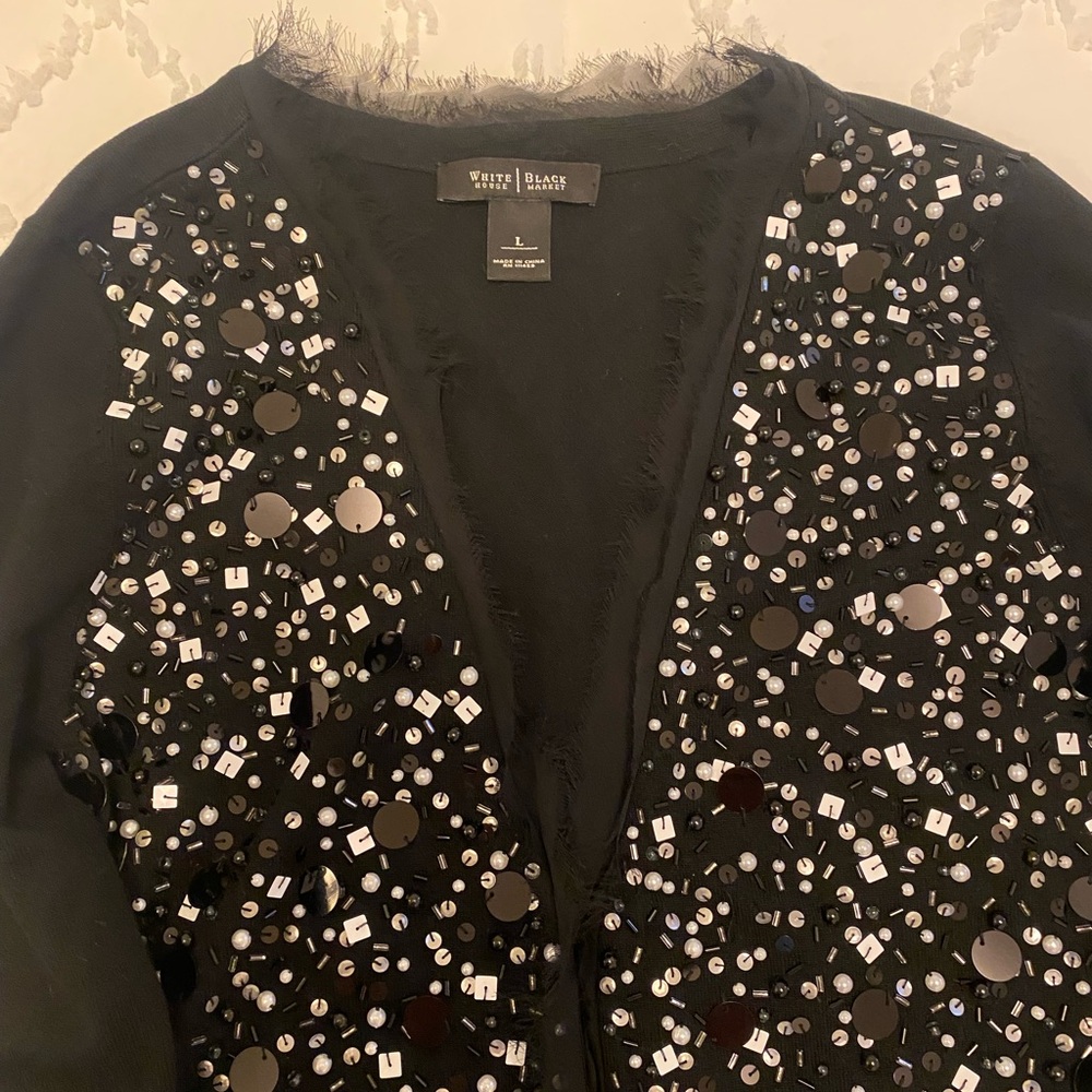 White House Black Market Embellished Black Cardigan